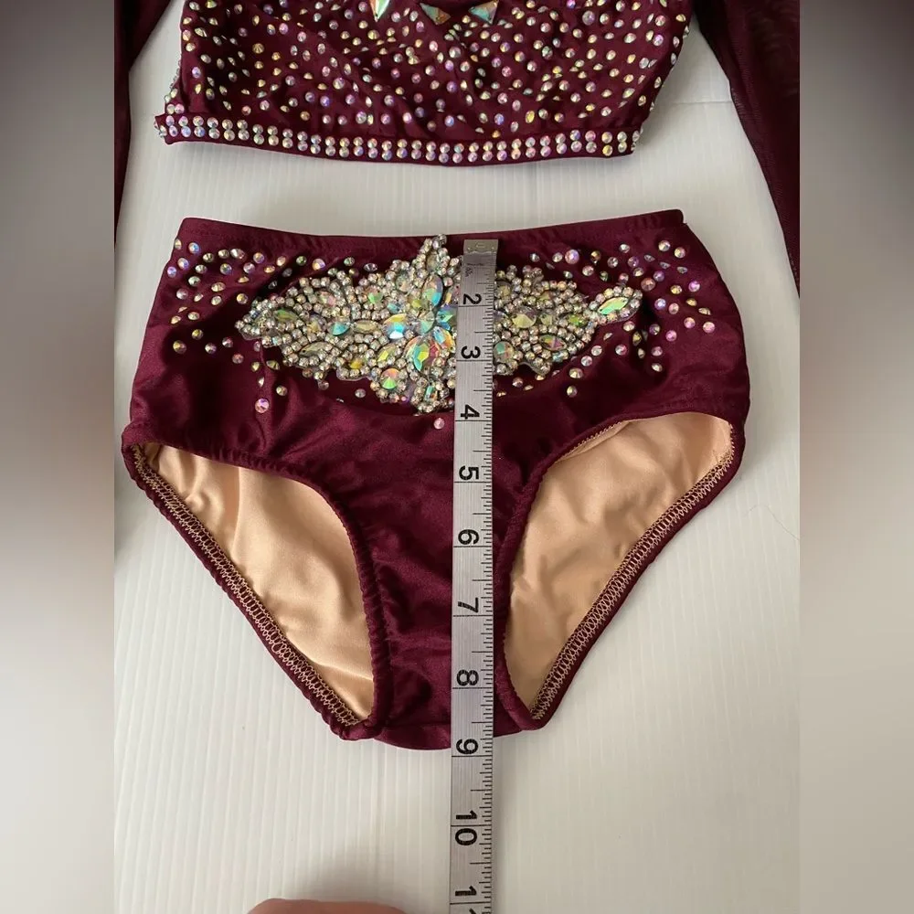 Glamour solo dance costume burgundy red 2 piece jazz contemporary MC-Med child